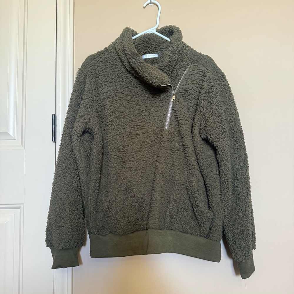 Olive Green Sherpa Turtleneck Sweater